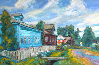 Село Никольское. Музей Н.М. Рубцова. 2006. Холст, масло. 71х114